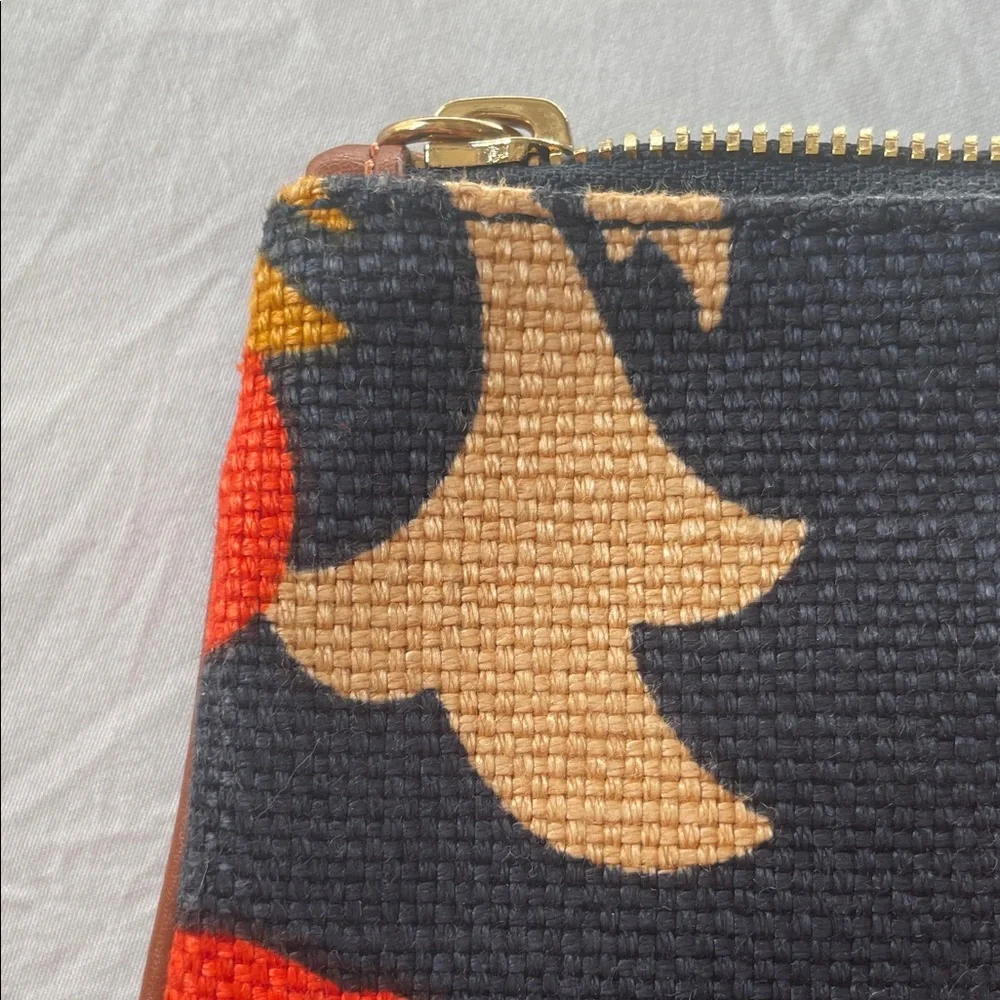 Spartina 449 Navy Canvas Wristlet with Orange and Cream Floral Motif